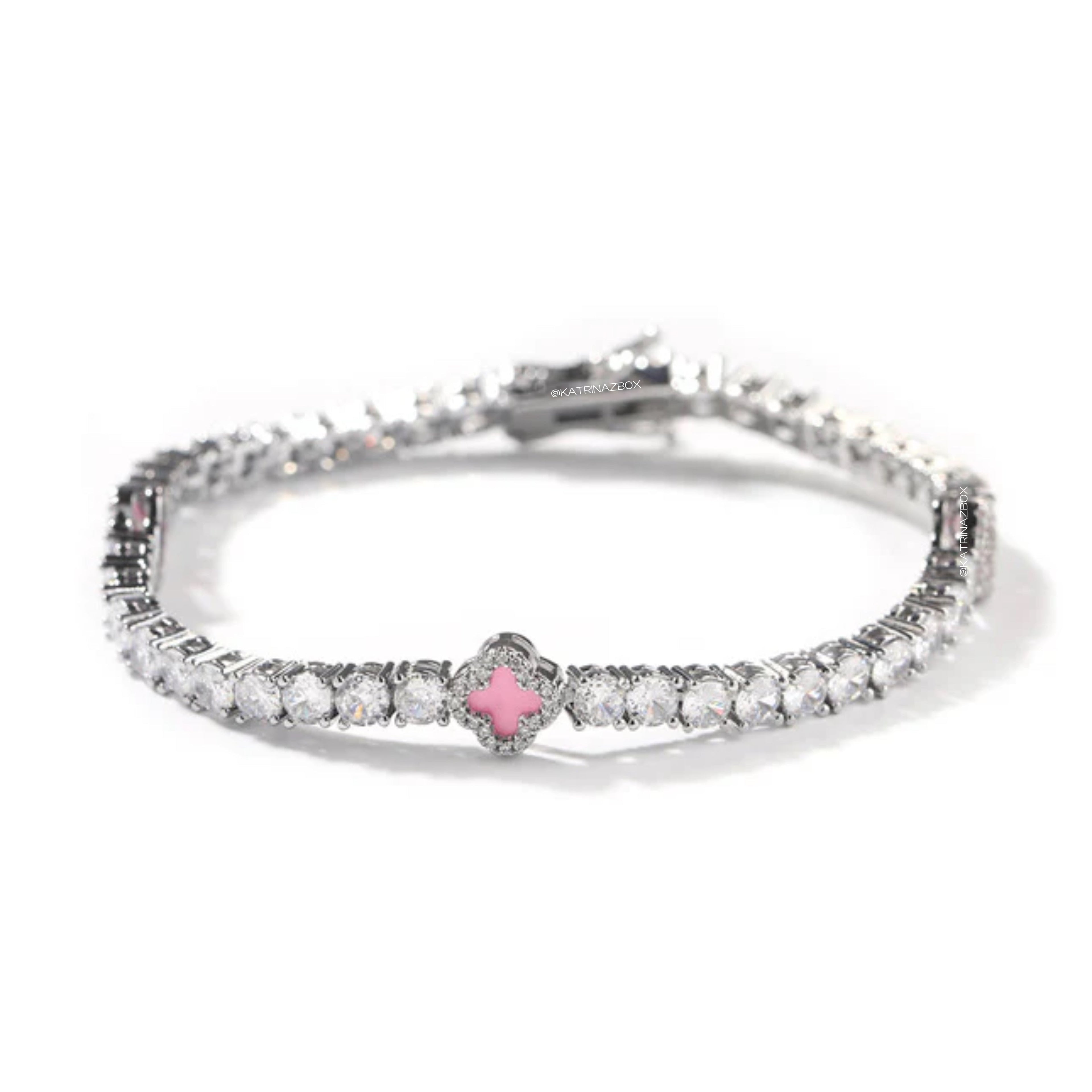 ICED MINI CLOVER TENNIS BRACELET | PINK