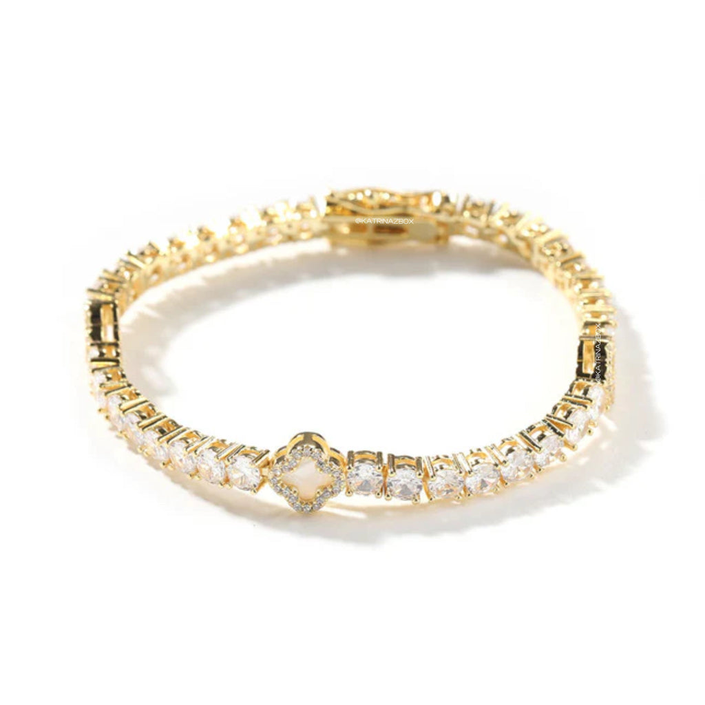 ICED MINI CLOVER TENNIS BRACELET | WHITE