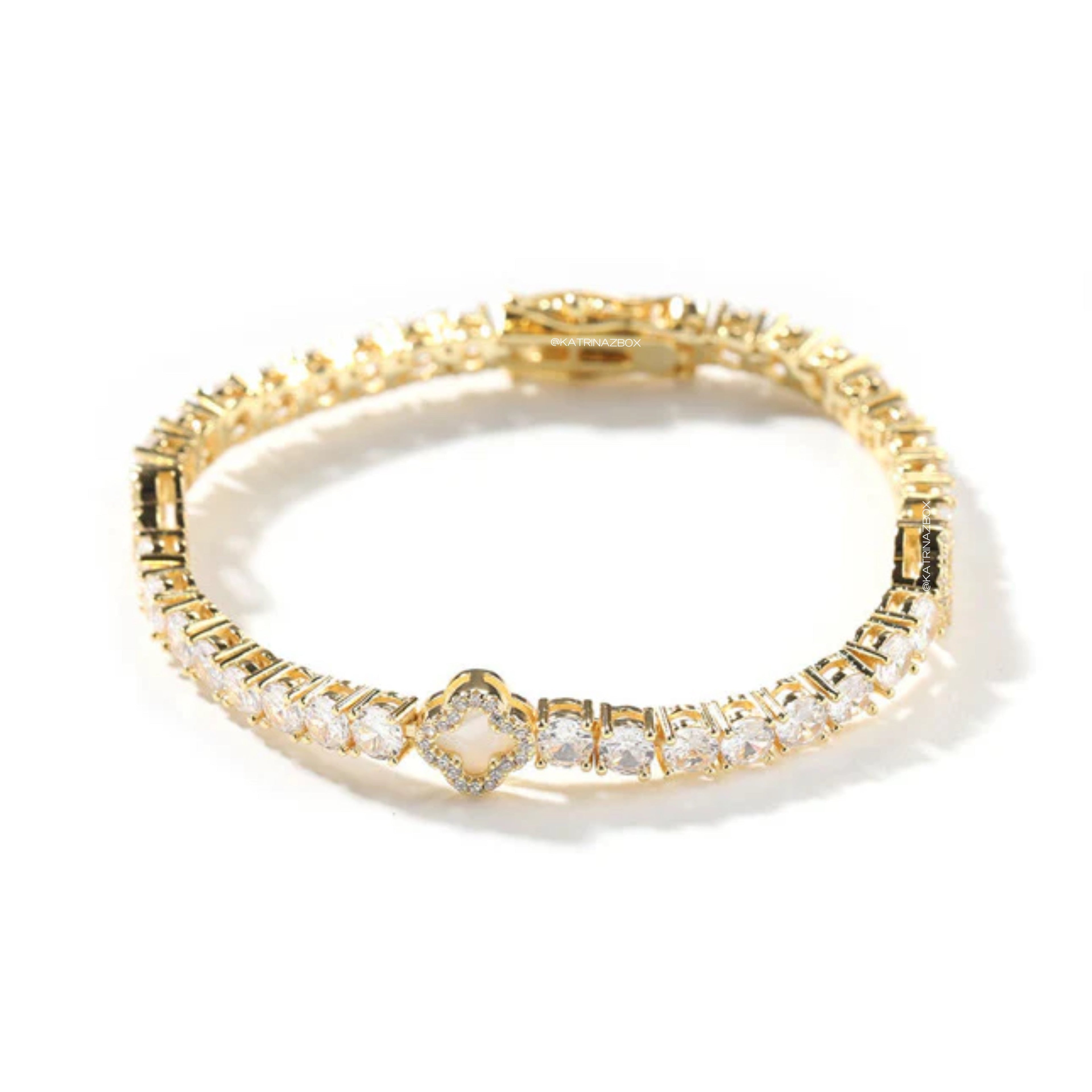ICED MINI CLOVER TENNIS BRACELET | WHITE