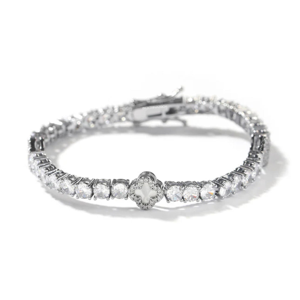 ICED MINI CLOVER TENNIS BRACELET | WHITE