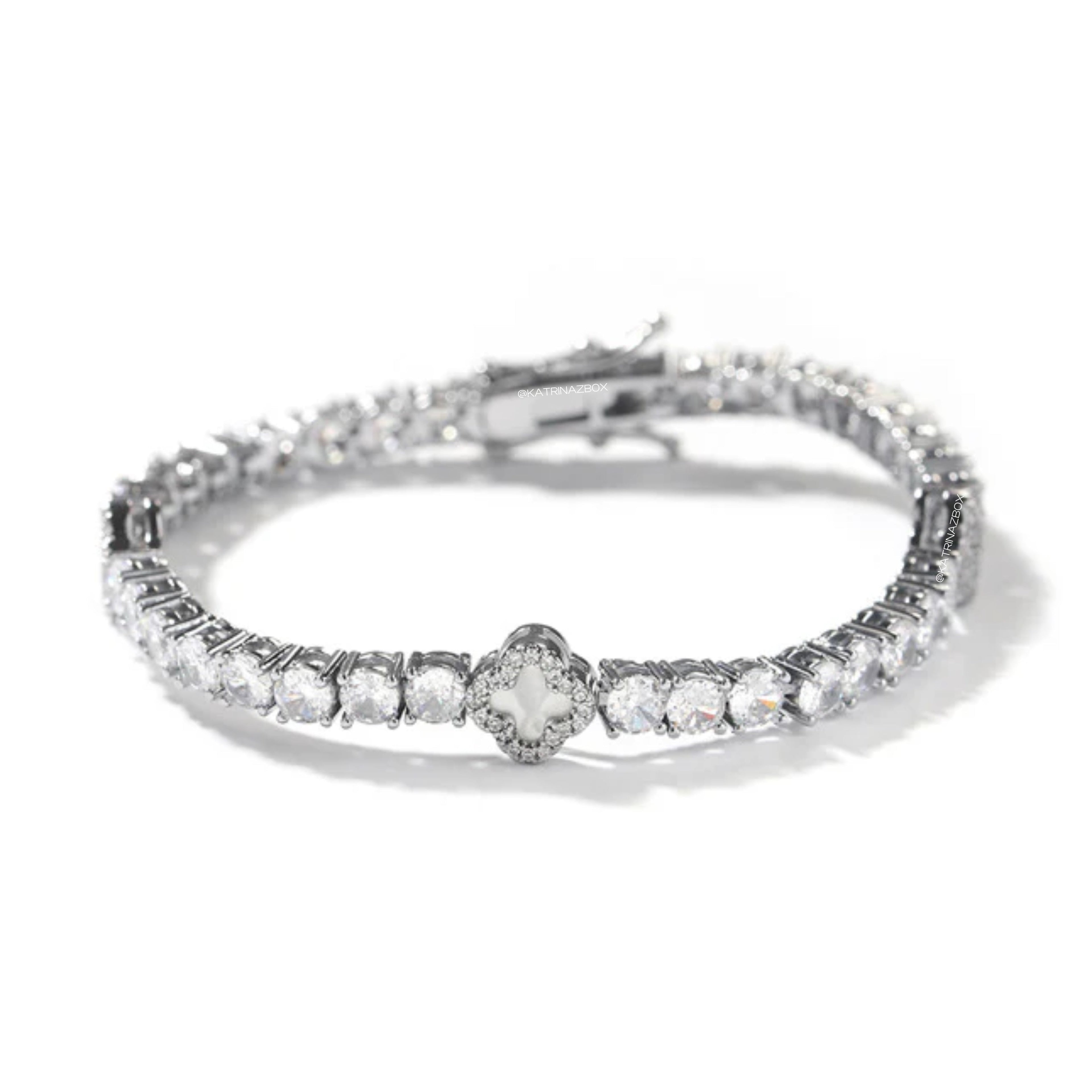 ICED MINI CLOVER TENNIS BRACELET | WHITE